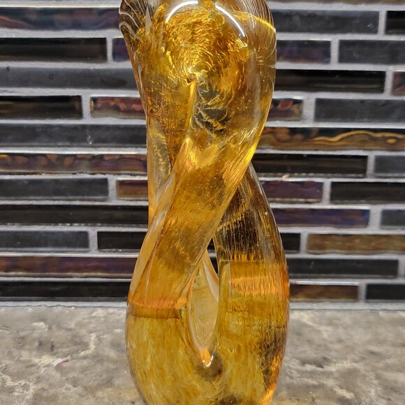Vintage Murano Style Amber Glass Studio Art Twisted Sculpture 6" Hand Blown MCM - Picture 3 of 11